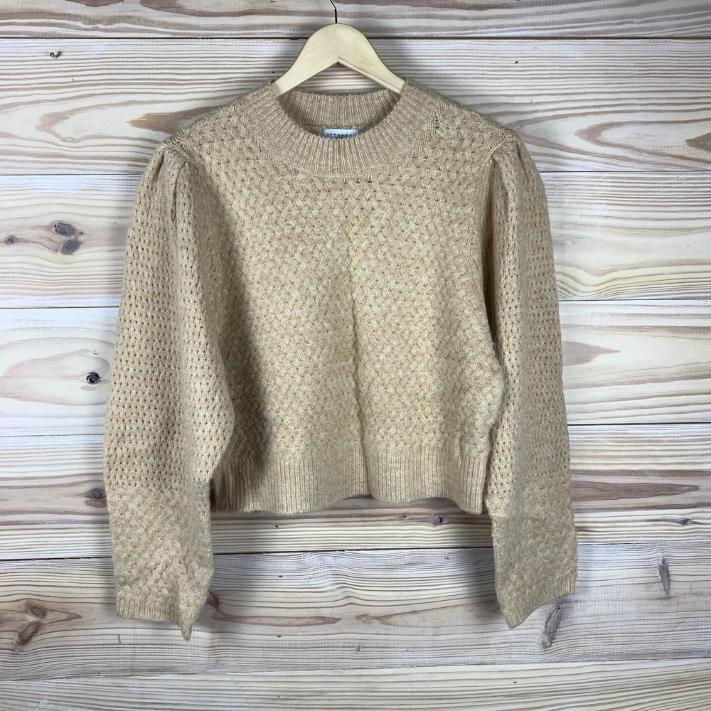 Topshop Sweater Womens 12 Boxy Balloon Sleeve Hatch Weave Oatmeal Cottagecore